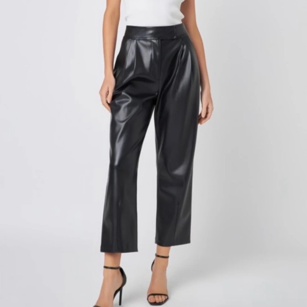 NWT Small English Factory Black Faux Leather Pleated Punk Rock Chic Sleek Edgy